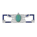 Opal & Blue Sapphire Diamond Art Deco Style Openwork Pin White Gold Brooch