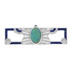 Opal & Blue Sapphire Diamond Art Deco Style Openwork Pin White Gold Brooch