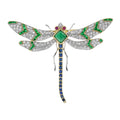 Multi  Green Emerald Blue Sapphire Diamond Vintage Style Gold Dragonfly Brooch