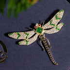 Multi  Green Emerald Blue Sapphire Diamond Vintage Style Gold Dragonfly Brooch