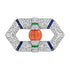 Carved Orange Coral Emerald Sapphire & Diamond Antique Style Pin Brooch