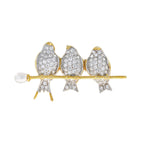 1.44 Ctw Edwardian Style Diamond & Pearl 14K Two Tone Gold Bird Brooch