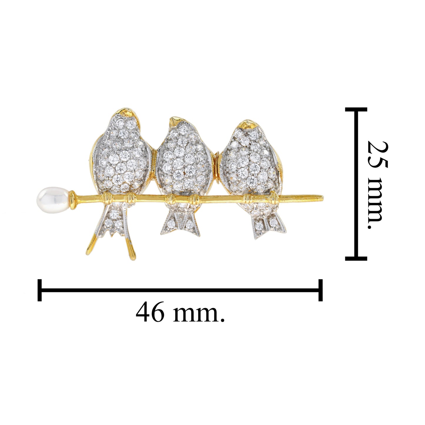 diamond birds parrots & pearl branch vintage style brooch 14k two tone gold