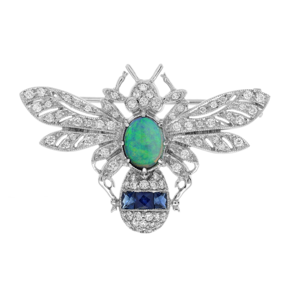 Black Opal & Sapphire Diamond Pave Vintage Inspired Antique Style Bee Brooch
