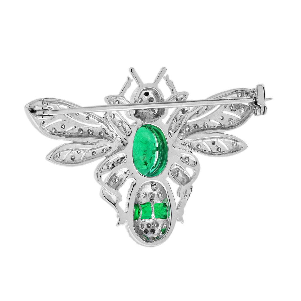Oval Cut Green Emerald & Diamond Vintage Inspired Antique Style Bee Pin Brooch
