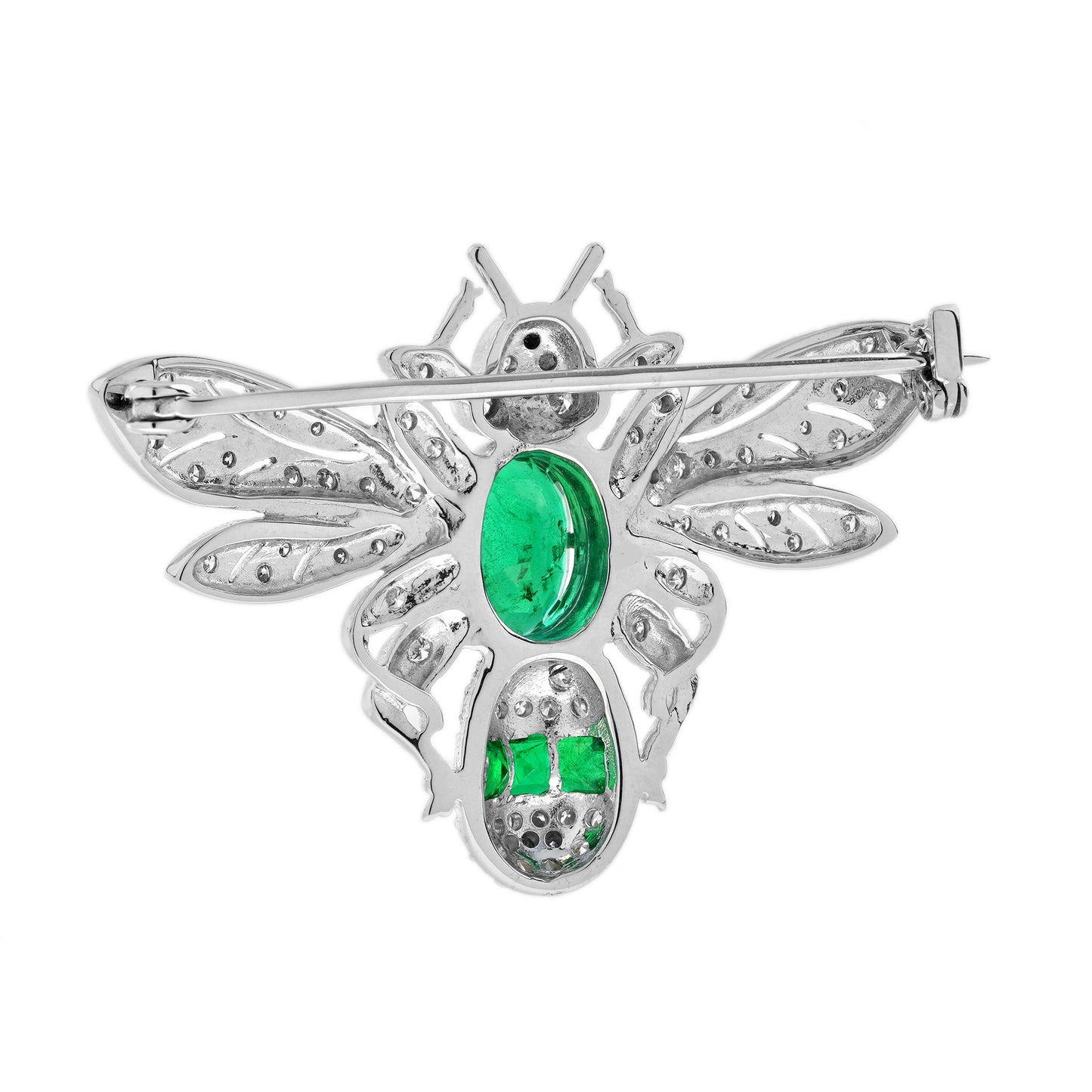 oval cut green emerald & diamond vintage inspired antique style bee pin brooch