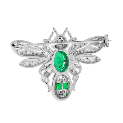Oval Cut Green Emerald & Diamond Vintage Inspired Antique Style Bee Pin Brooch