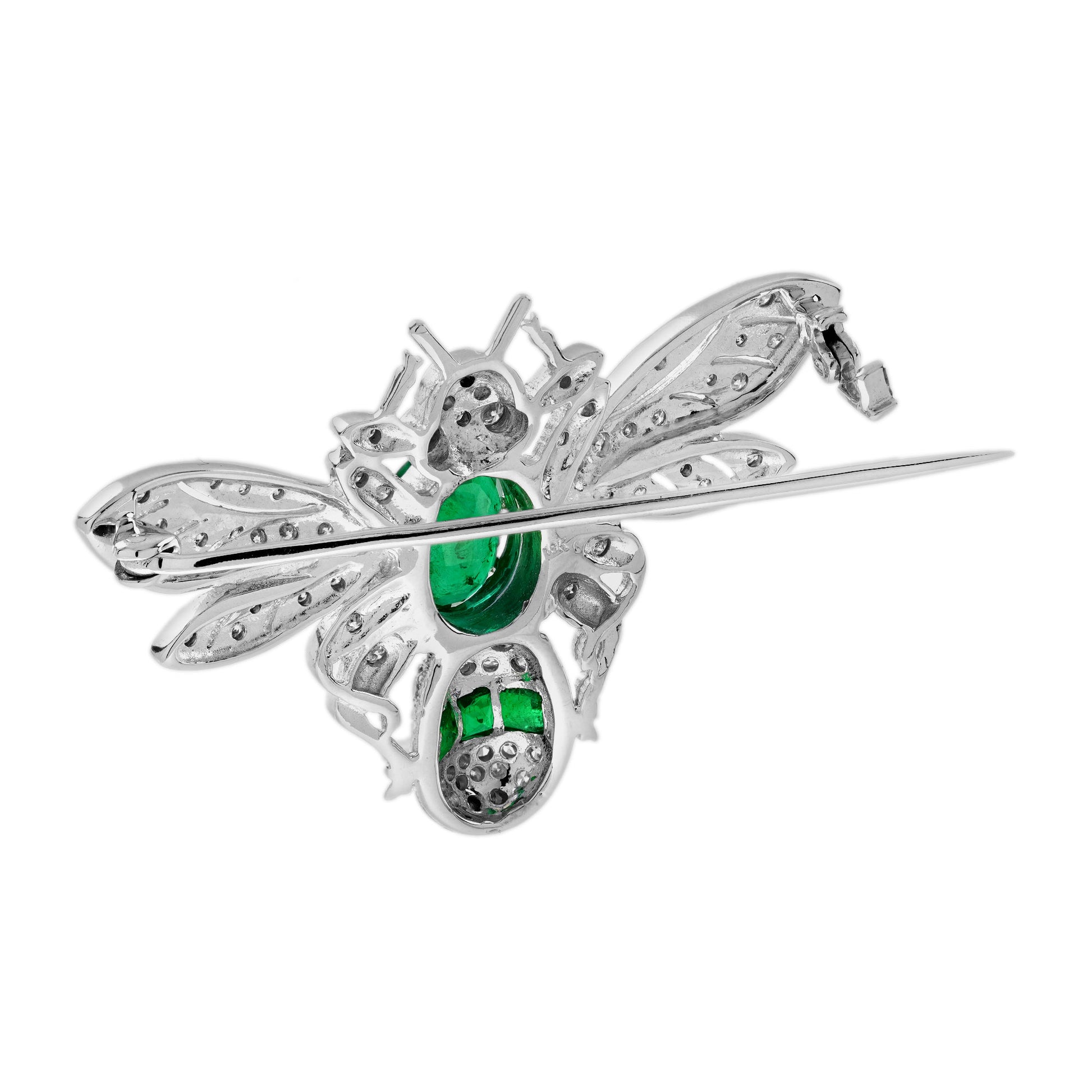 Oval Cut Green Emerald & Diamond Vintage Inspired Antique Style Bee Pin Brooch