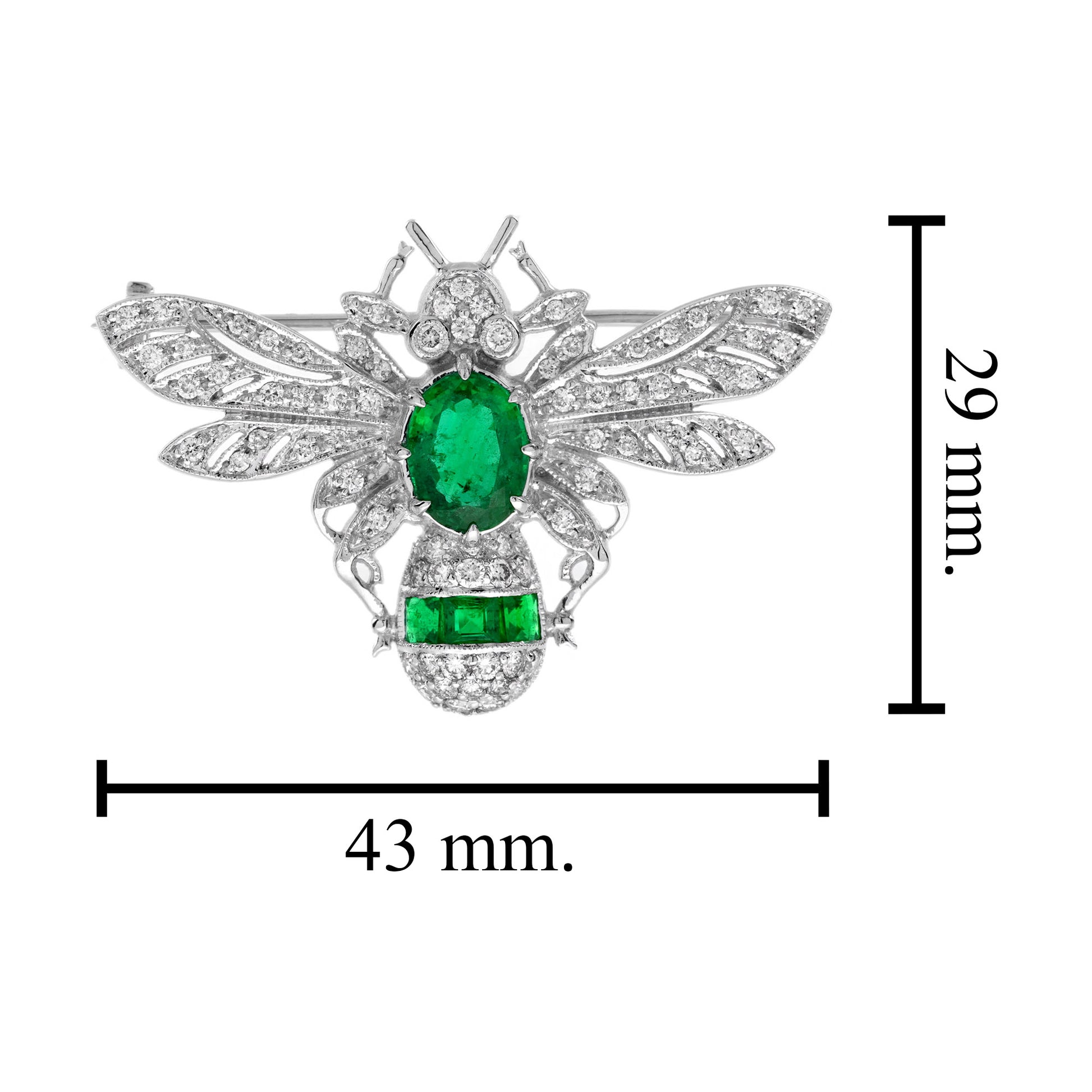 Oval Cut Green Emerald & Diamond Vintage Inspired Antique Style Bee Pin Brooch