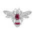 Wonderland Bee Oval Red Ruby & Diamond Vintage Style 14K White Gold Pin Brooch
