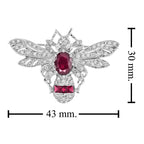 Wonderland Bee Oval Red Ruby & Diamond Vintage Style 14K White Gold Pin Brooch