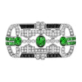 7.09 ctw Art Deco Style Tsavorite, Diamond & Onyx Brooch 14K White Gold