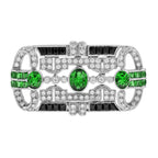 7.09 ctw Art Deco Style Tsavorite, Diamond & Onyx Brooch 14K White Gold