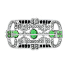 7.09 ctw Art Deco Style Tsavorite, Diamond & Onyx Brooch 14K White Gold