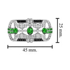 Green Tsavorite & Black Onyx Diamond Art Deco Style 14K White Gold Pin Brooch