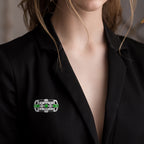 Green Tsavorite & Black Onyx Diamond Art Deco Style 14K White Gold Pin Brooch