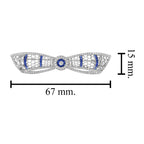 Diamond & Blue Sapphire Art Deco Style Bow Crown 14K White Gold Pin Brooch