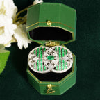 Green Emeralds & Diamonds Art Deco Inspired Style 18K White Gold Pin Brooch