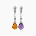 Purple Amethyst & Orange Citrine & Diamond Pave 18K White Gold Drop Earrings