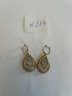 Diamond Pave Natural Floral Inspired Motifs Lattice Branches 14K Gold Earrings