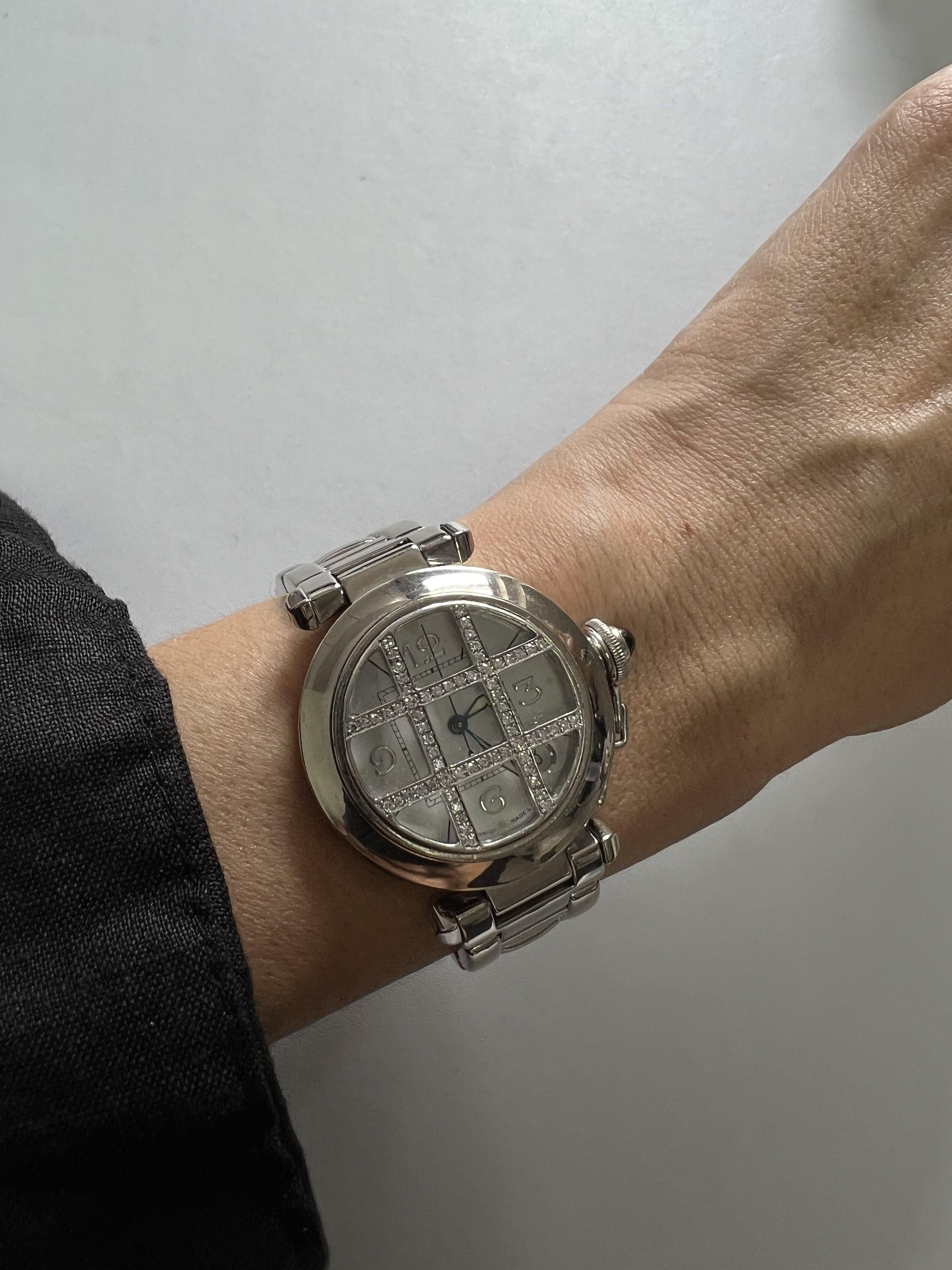 Cartier Pasha de Cartier White Dial Diamonds Halo Grid 18 Karat White Gold Watch