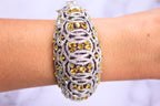 Chunky Unique Yellow & Pink Sapphire Pave Diamond 18k White Rose Bangle Bracelet