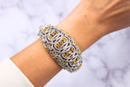 Chunky Unique Yellow & Pink Sapphire Pave Diamond 18k White Rose Bangle Bracelet