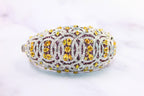 Chunky Unique Yellow & Pink Sapphire Pave Diamond 18k White Rose Bangle Bracelet