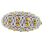 Chunky Unique Yellow & Pink Sapphire Pave Diamond 18k White Rose Bangle Bracelet