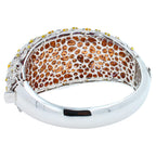 Chunky Unique Yellow & Pink Sapphire Pave Diamond 18k White Rose Bangle Bracelet