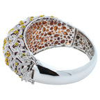 Chunky Unique Yellow & Pink Sapphire Pave Diamond 18k White Rose Bangle Bracelet