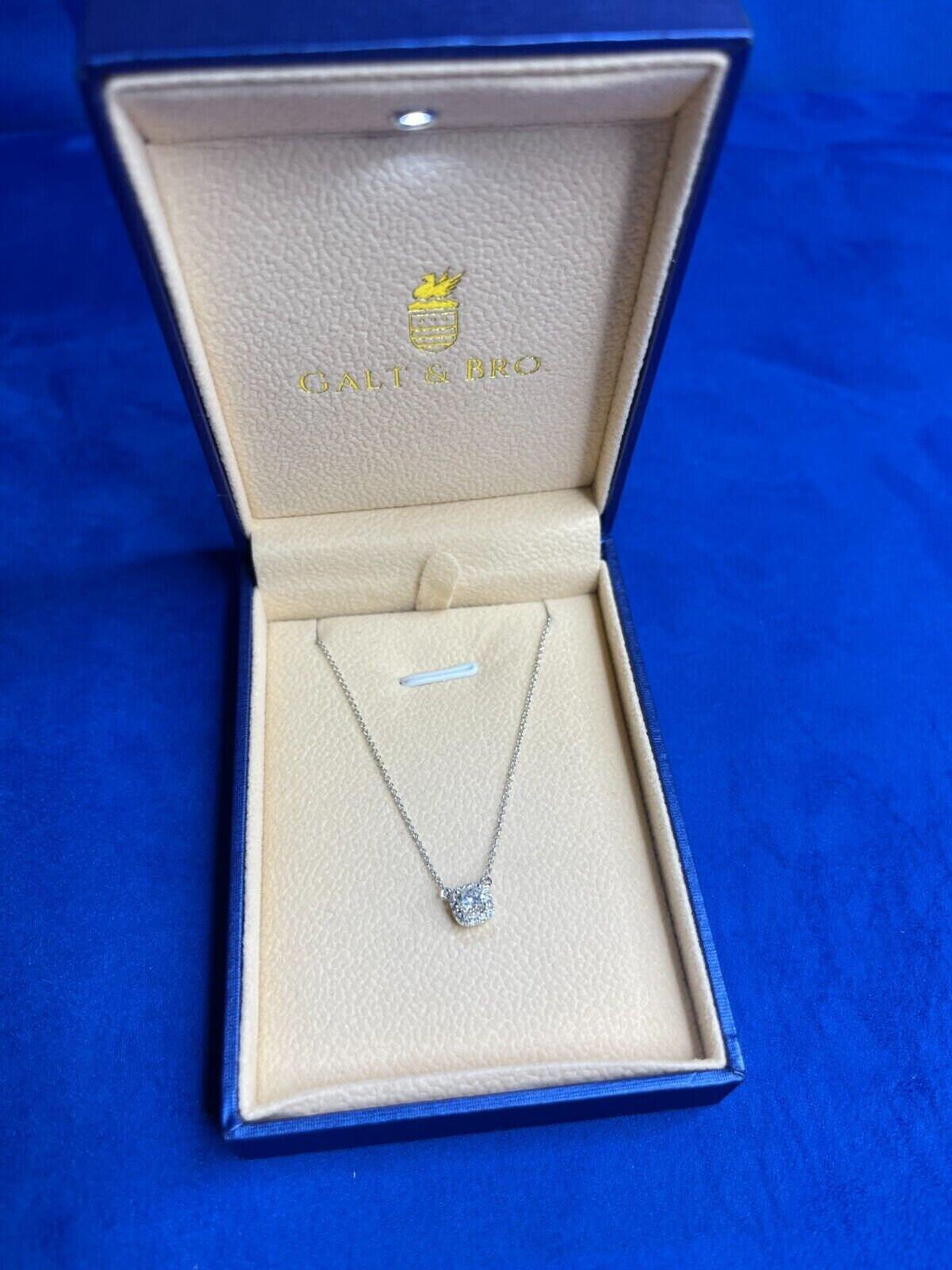 Classic Halo Pave Set Cushion Shape Cut Diamond Dainty Chain 18 Karat White Gold
