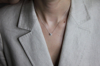 Classic Halo Pave Set Cushion Shape Cut Diamond Dainty Chain 18 Karat White Gold