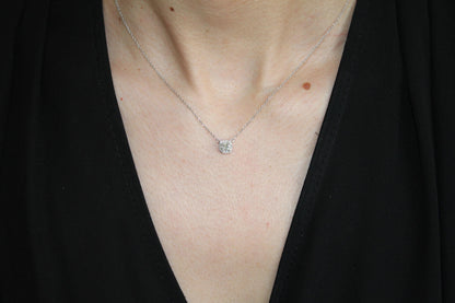 Classic Halo Pave Set Cushion Shape Cut Diamond Dainty Chain 18 Karat White Gold