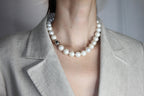 Classic Round South Sea White Pearl Short Bead 18K White Gold Diamond Necklace