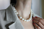 Classic Round South Sea White Pearl Short Bead 18K White Gold Diamond Necklace