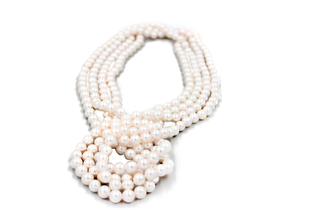 Classic White Cultured Japanese Akoya Pearl Luxury Glow Necklace 48 inches Long