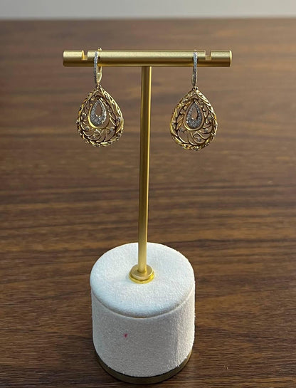 Diamond Nature Inspired Branch Scroll Motif Pave Set 14K Yellow Gold Earrings