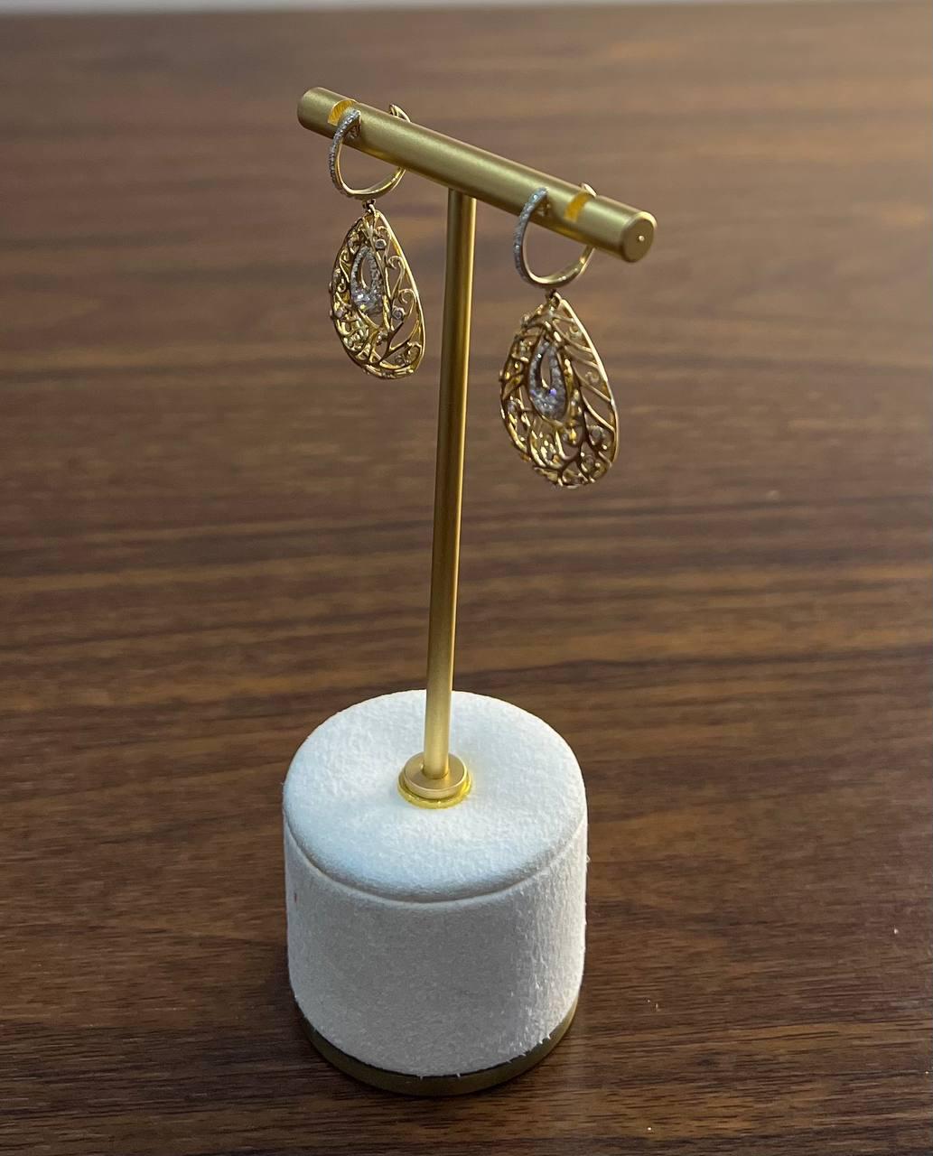 Diamond Nature Inspired Branch Scroll Motif Pave Set 14K Yellow Gold Earrings