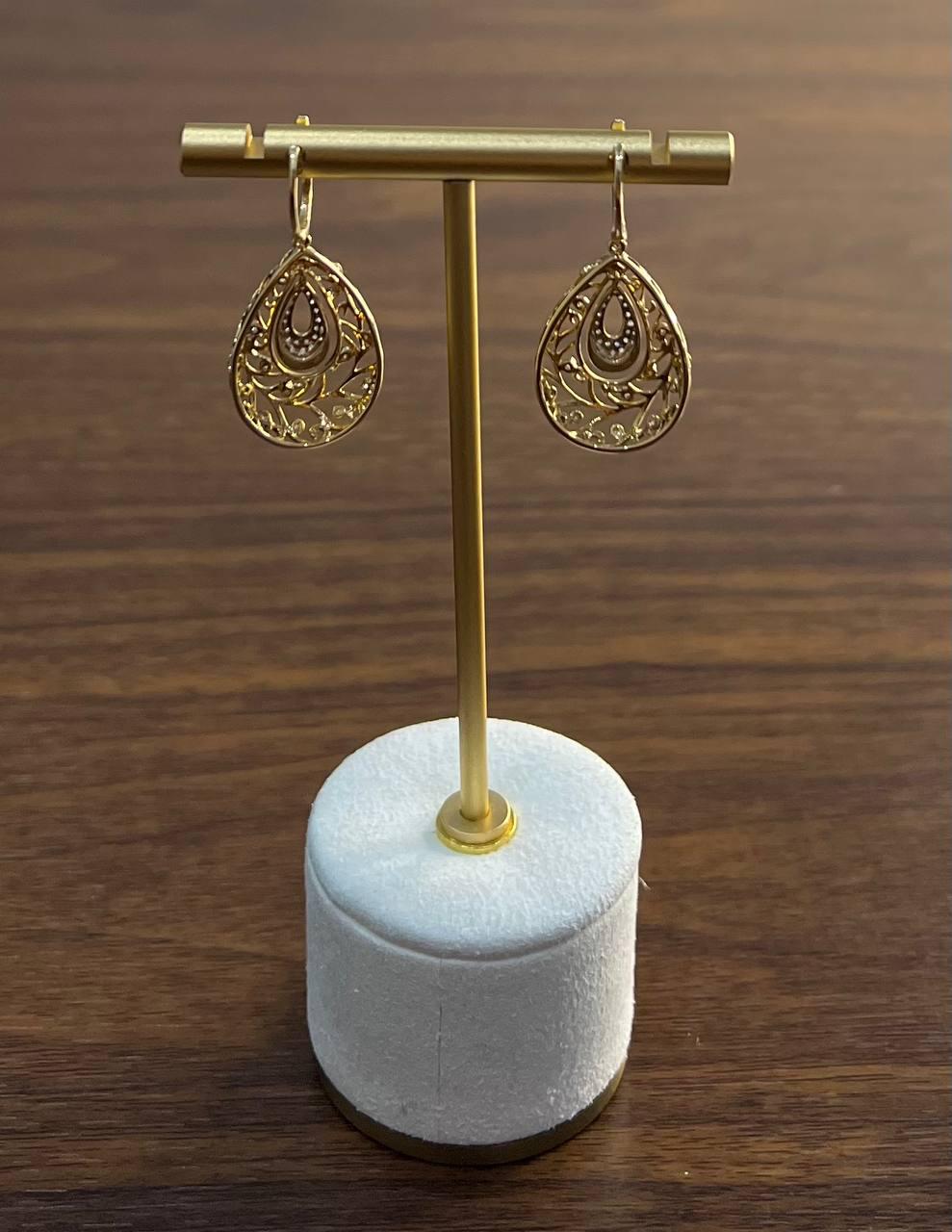 diamond nature inspired branch scroll motif pave set 14k yellow gold earrings