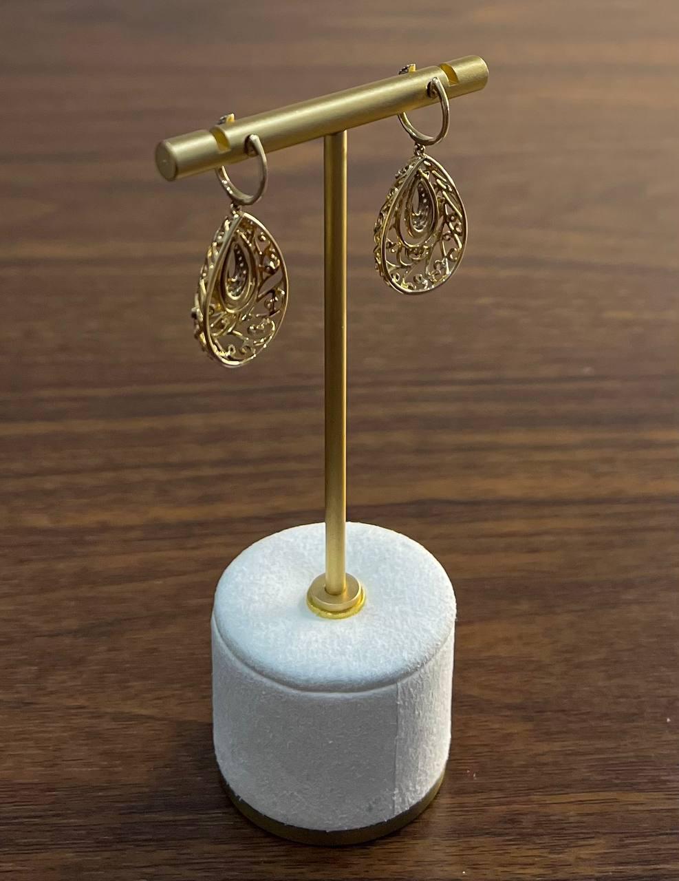 Diamond Nature Inspired Branch Scroll Motif Pave Set 14K Yellow Gold Earrings