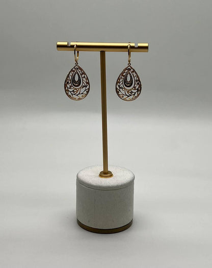 Diamond Nature Inspired Branch Scroll Motif Pave Set 14K Yellow Gold Earrings