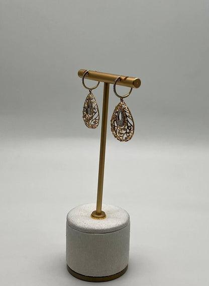 Diamond Nature Inspired Branch Scroll Motif Pave Set 14K Yellow Gold Earrings