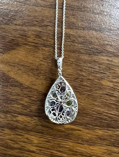 Purple Amethyst Blue Sapphire Green Tsavorite Diamonds Gold Pendant Necklace