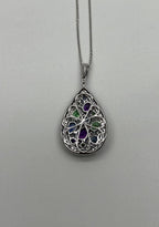 Purple Amethyst Blue Sapphire Green Tsavorite Diamonds Gold Pendant Necklace