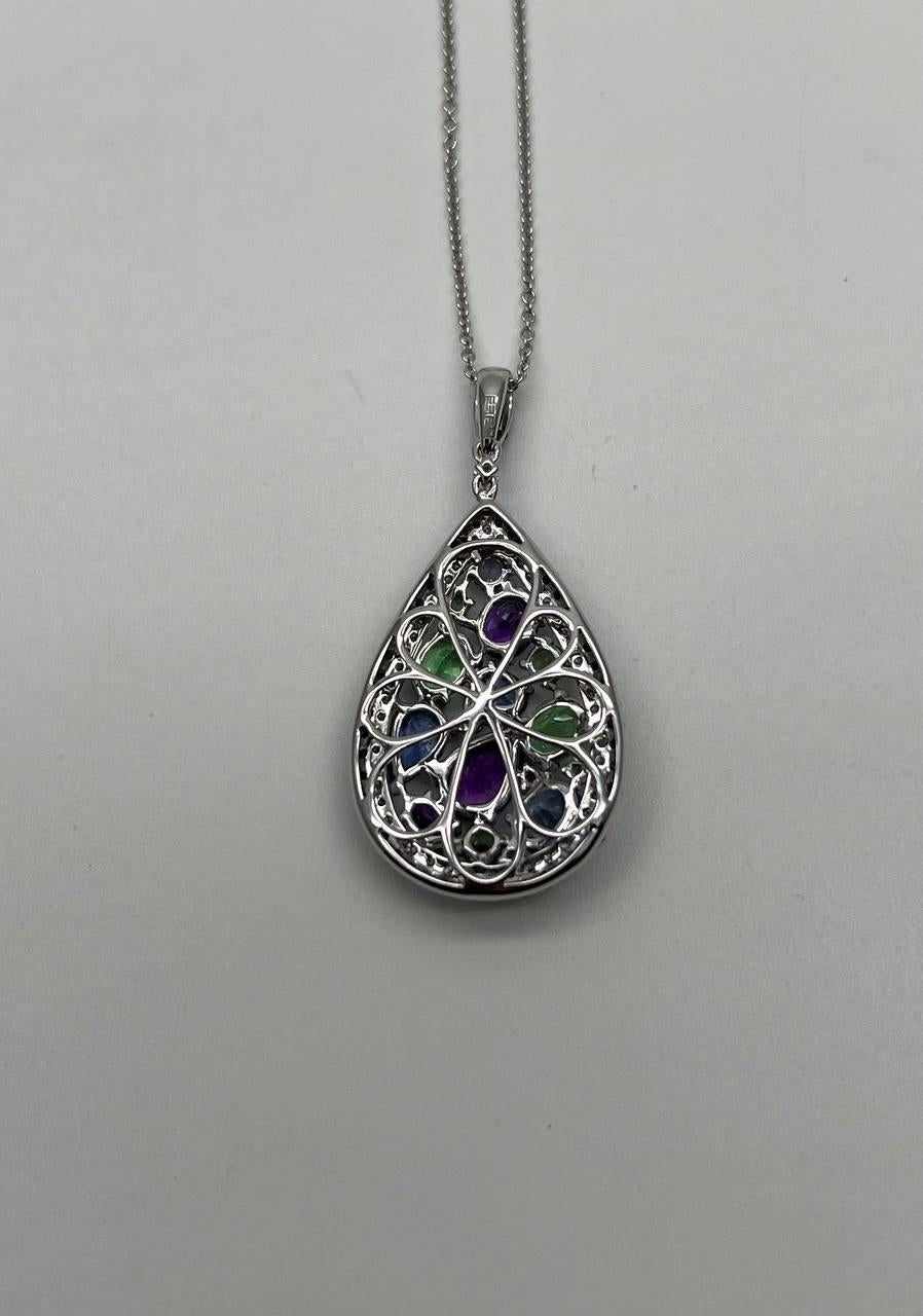 Purple Amethyst Blue Sapphire Green Tsavorite Diamonds Gold Pendant Necklace