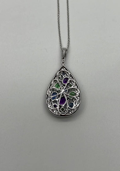 Purple Amethyst Blue Sapphire Green Tsavorite Diamonds Gold Pendant Necklace
