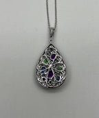 Purple Amethyst Blue Sapphire Green Tsavorite Diamonds Gold Pendant Necklace