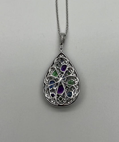 Purple Amethyst Blue Sapphire Green Tsavorite Diamonds Gold Pendant Necklace