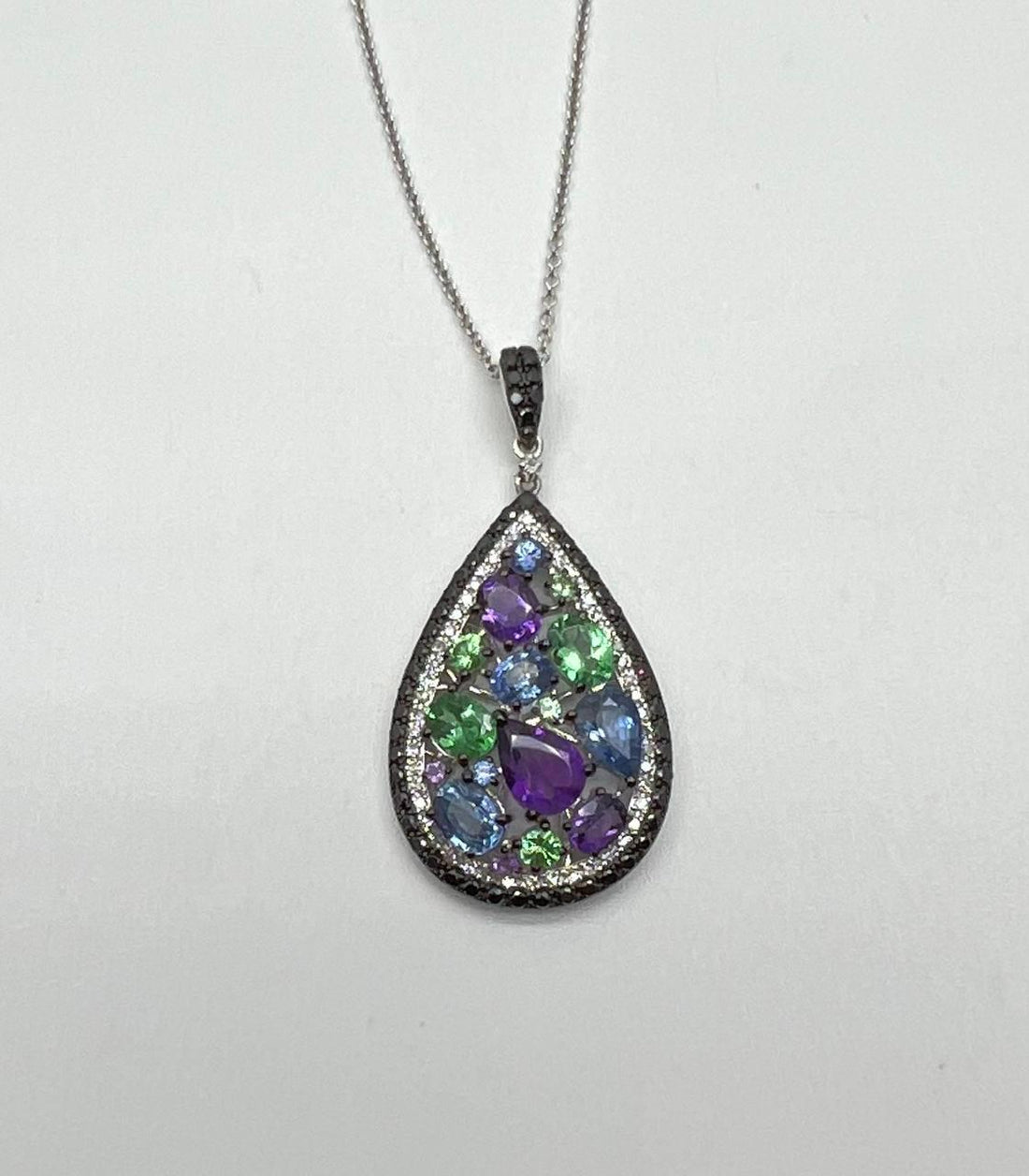 Purple Amethyst Blue Sapphire Green Tsavorite Diamonds Gold Pendant Necklace